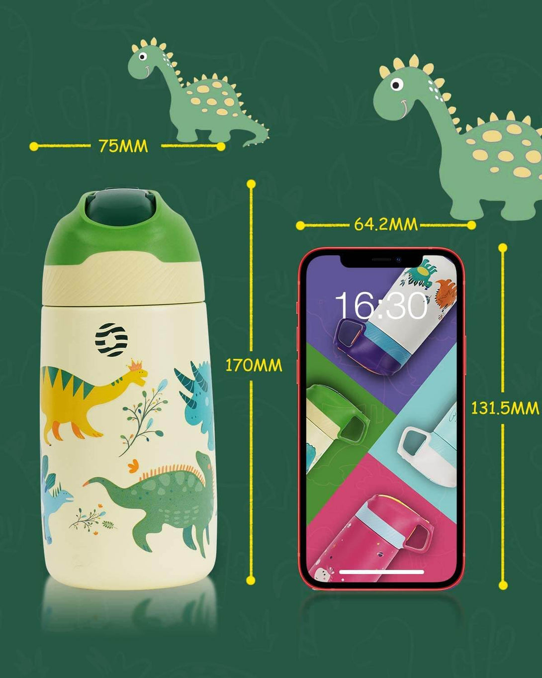 kids stainless steel water bottle details